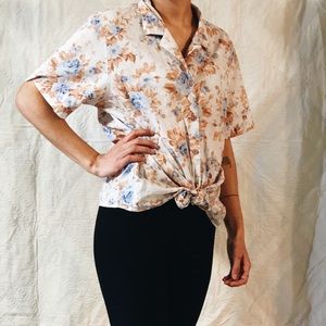 Vintage Floral Short Sleeve Button Up